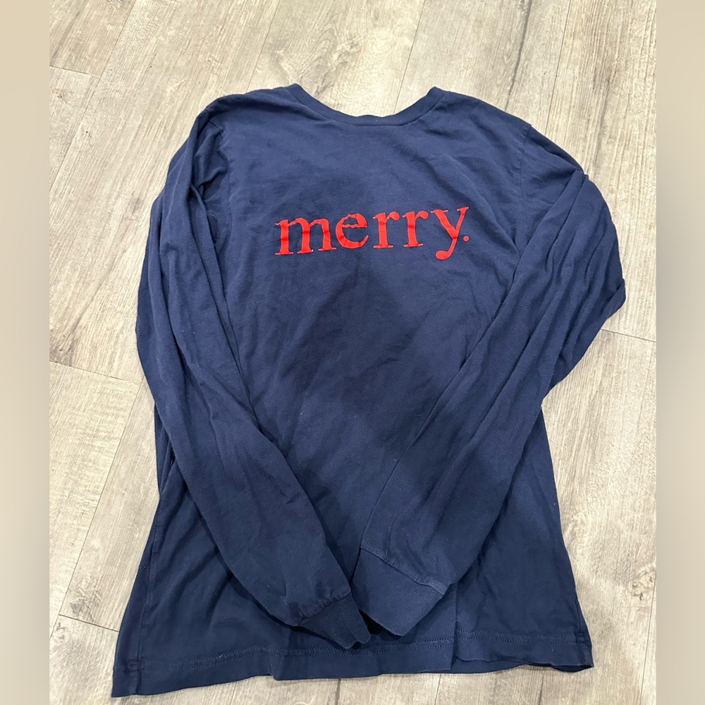 Bella + Canvas “merry.” Long Sleeve Holiday Tee Navy/Red Size Medium